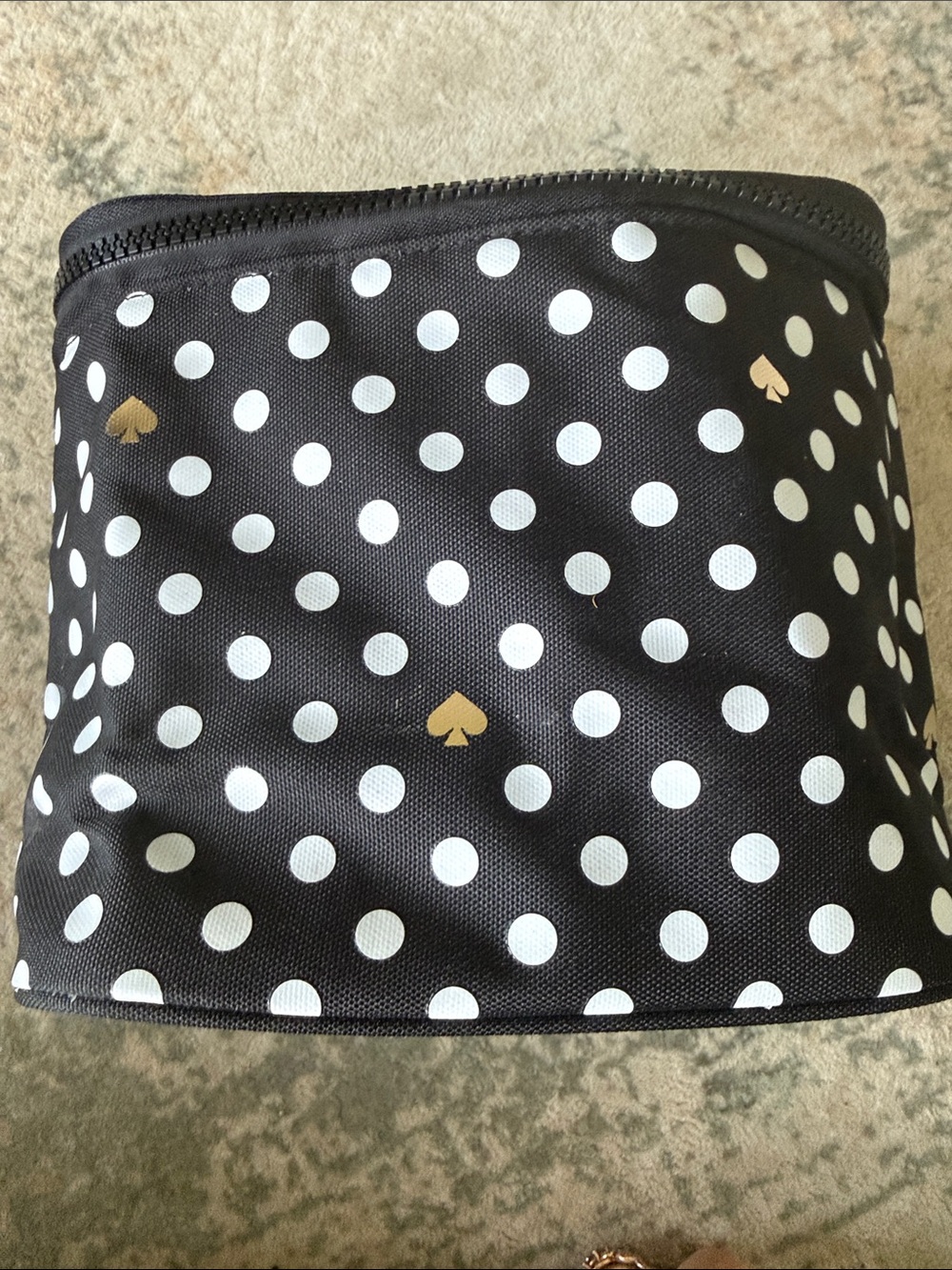 kate spade Insulated Lunch Tote, Black and White Polka Dots with Gold Spades